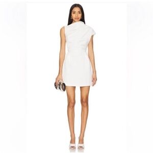 Sleeveless White Mini Dress with Asymmetric Neckline
